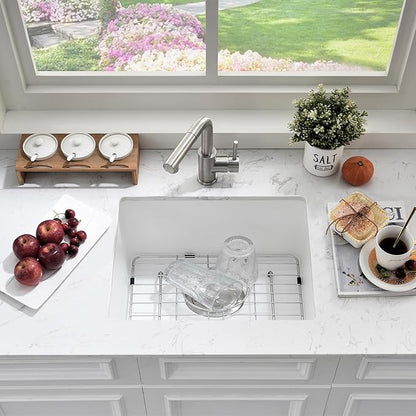 22 Inch Undermount Bar Sink White-Bokaiya 22x17 Small Kitchen Sink White Quartz Wet Bar Sink with Faucet Outdoor RV Single Bowl Kitchen Sink