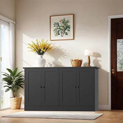 holzart Black Buffet Cabinet with Storage, 49" Modern Kitchen Sideboard with 4 Doors & Adjustable Shelves, Wood Coffee Bar Cabinet Console Table for Dining Room, Living Room, Entryway