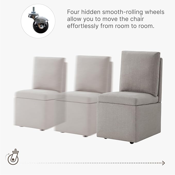 KISLOT Upholstered Dining Chairs with Casters, Modern Dining Room Chairs Set of 2 with Hidden Storage & 4 Wheels, Single Sofa Chair for Kitchen, Reading Room, Waiting Room, Khaki