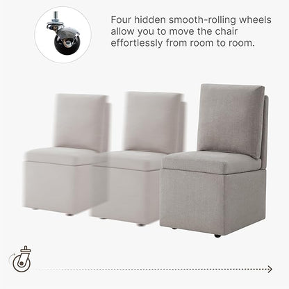 KISLOT Upholstered Dining Chairs with Casters, Modern Dining Room Chairs Set of 2 with Hidden Storage & 4 Wheels, Single Sofa Chair for Kitchen, Reading Room, Waiting Room, Taupe