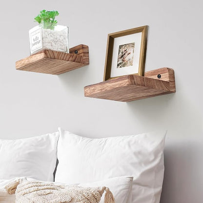 Small Floating Shelf, 4x4 Inch Display Ledges for Wall,Mini Shelves,Rustic Wood Shelf for Bedroom Living Room Bathroom Kitchen (8, Carbonized Black)