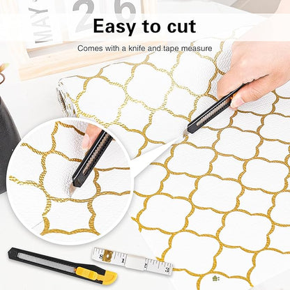 Drawer and Shelf Liner for Kitchen Cabinet,Non-Adhesive Cabinet Liner 12in x 30FT,Waterproof Shelf Paper Non-Slip Mats Cupboard Liners Contact Protect Dresser/Shelves/Table-Golden Lantern