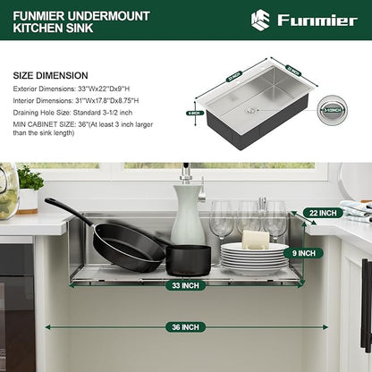 33 x 22 Inch Drop In Kitchen Sink 33 x 22 Stainless Steel Topmount Sink Ledge Workstation 16 Gauge Single Bowl Above Counter Handmade Basin