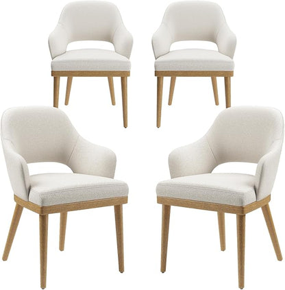 MALOL Wooden Dining Chairs Set of 4, Modern Fabric Upholstered Dining Room Chair, Kitchen Side Chairs, Farmhouse Dinner Chair with Open Back for Kitchen, Beige