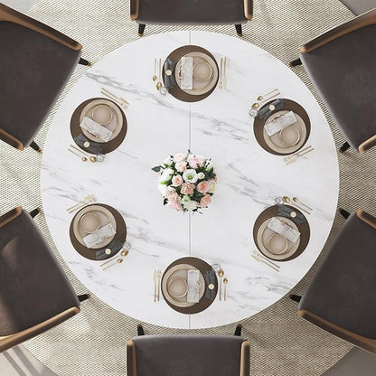 IBF 47" Round Dining Table with Storage, White Faux Marble Kitchen Tables for 4-6 People, Modern Dining Room Table with Fridge Space, Wood Circle Dinner Tables for Home, White Marble, Only Table