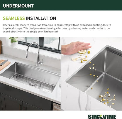 Undermount Kitchen Bar Sink 14 x 19 Inch, SINKVINE Workstation Prep Sink for Outdoor RV, Stainless Steel Single Bowl Basin with Drain Strainer, Bottom Grid, Wood Cutting Board and Roll-up Drying Unit