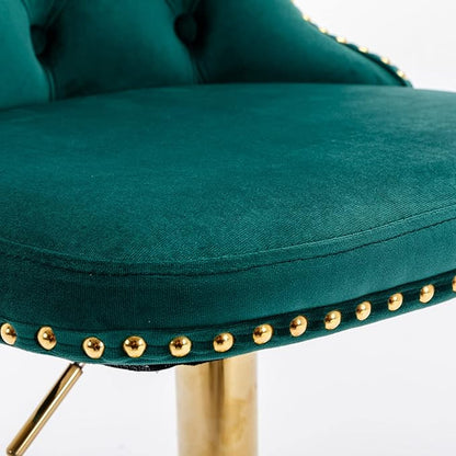 Rhomtree Velvet Swivel Bar Stools Upholstered Bar Stool with Button Tufted Back and Pull Ring Height Adjustable Barstools 25-33 Inch for Home Pub and Kitchen Island (Green with Gold Base, Set of 4)