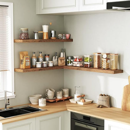 RALGEND Floating Shelves for Wall, 1.5" Thick Wall Shelf Set of 3 with Invisible Brackets, L31.5 x W7.9 Hanging Shelves Farmhouse Home Decor for Bathroom, Living Room, Bedroom, Rustic Brown 8301BJP3BF