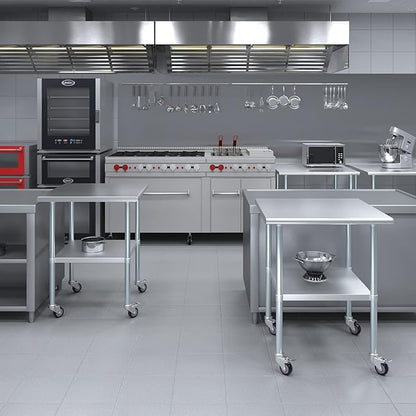 Stainless Steel Work Table with Wheels | NSF Kitchen Island Food Prep | Laundry Garage Utility Bench (Table + Wheels, 30" Long x 30" Deep)