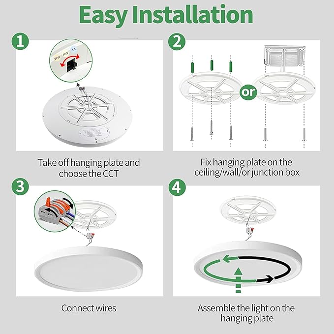 15.8 Inch LED Flush Mount Ceiling Light, 32W, 3480LM, 3000K/4000K/6000K CCT Selectable, Round Flat Panel Light Fits for Hallway, Kitchen, Bedroom, Laundry Room