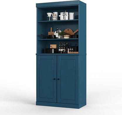 Palace Imports 100% Solid Wood Kitchen Pantry w/ 2 Wood Doors, Teal Blue, 32" w x 71.5" h, Renewable Eco-Friendly Pine, Made in Brazil