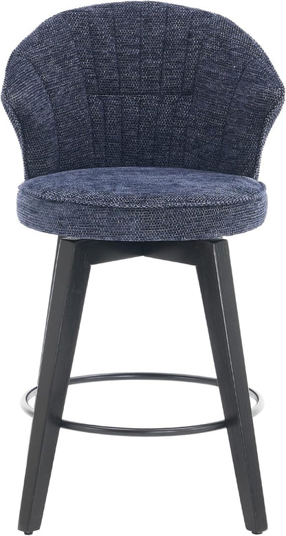 Wing Back Swivel Bar Stools Set of 2 25" Counter Height Adjustable Stools with Solid Wood Legs Chenille Upholstery, Leveling Feet for Kitchen Island, Home Pub or Dining Room, Blue
