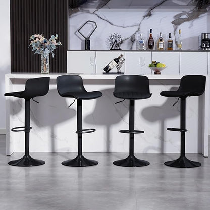 Bar Stools Set of 2 PU Leather Counter Height Bar stools with Back, Height Adjustable Swivel Kitchen Island Chairs, Armless, Large Base Black