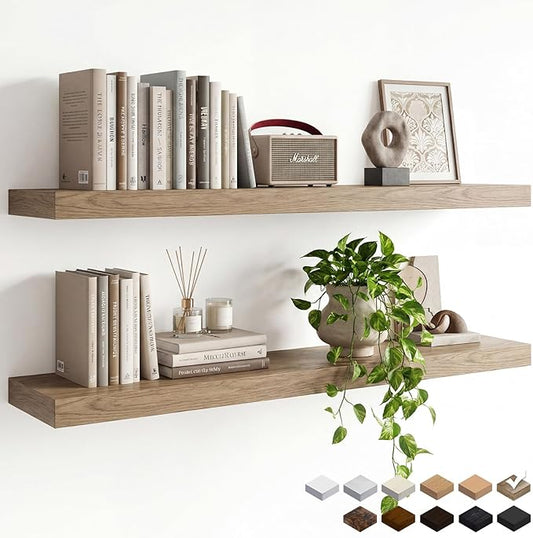 INHABIT UNION 47in Floating Shelves for Wall, Wall Mounted Shelves for Decor Storage Set of 2, Floating Shelf for Bedroom, Bathroom, Living Room and Kitchen（Gray Oak）