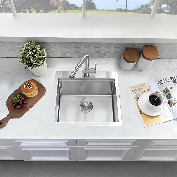 21x20 Inch Drop In Bar Sink - 16 Gauge Stainless Steel Small Kitchen Sink, 10" Deep Single Bowl Workstation Sinks with Accessories for RV, Outdoor Kitchen & Wet Bar