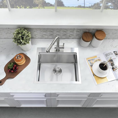 21x20 Inch Drop In Bar Sink - 16 Gauge Stainless Steel Small Kitchen Sink, 10" Deep Single Bowl Workstation Sinks with Accessories for RV, Outdoor Kitchen & Wet Bar
