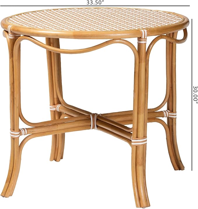 Bali & pari Mattie Natural Rattan Round Bistro Dining Table - Handwoven Cafe-Style Accent Table for Kitchen or Indoor/Outdoor Lounge, Honey Natural & White