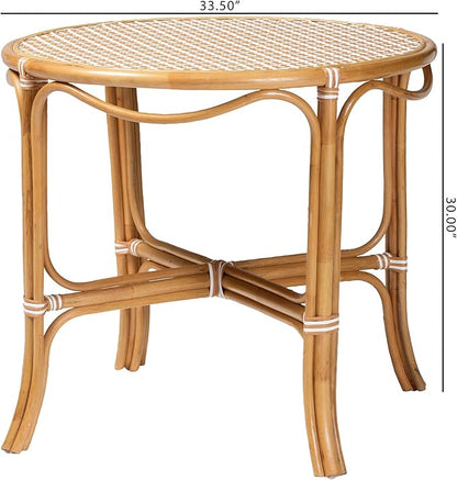 Bali & pari Mattie Natural Rattan Round Bistro Dining Table - Handwoven Cafe-Style Accent Table for Kitchen or Indoor/Outdoor Lounge, Honey Natural & White
