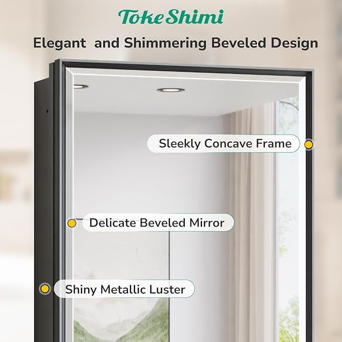 TokeShimi 36x24 Recessed Medicine Cabinet with Mirror Black, Beveled Bathroom Mirror with Storage Aluminum, Surface Mounted Metal Medicine Cabinets for Bathroom Vanity Wall