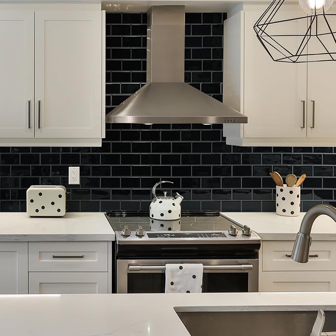 STICKGOO Peel and Stick Backsplash Subway Tiles, 10 Sheets of 12" x 12" - 3D Adhesive Peel and Stick Tile Backsplash for Kitchen, Bathroom, Wall Tile (Thicker Design, Black with Grey Grout)