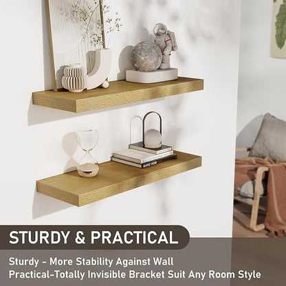 Floating Shelves for Wall, 28 Inch Floating Shelves Set of 2, Wall Mounted Rustic Wood Shelf for Bathroom, Living Room, Bedroom and Kitchen, Hanging Shelf for Storage, Books, Home Decor, Oak