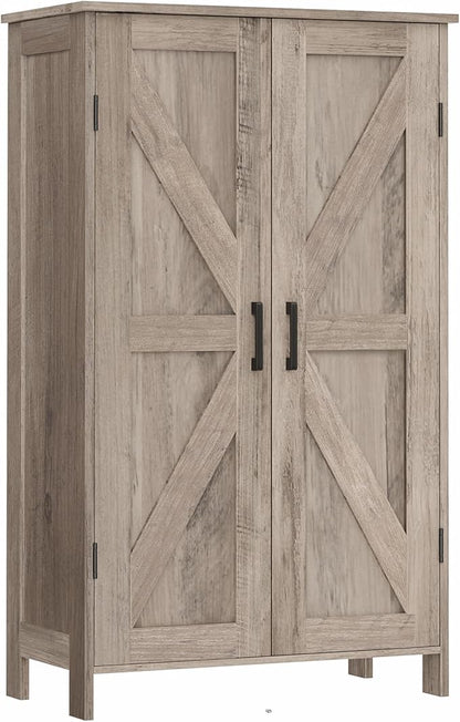 Homleke Farmhouse Bathroom Cabinet with Adjustable Shelves, Free-Standing Storage Cabinet with Barn Doors, for Kitchen, Living Room, Dining Room, Entryway, Greige