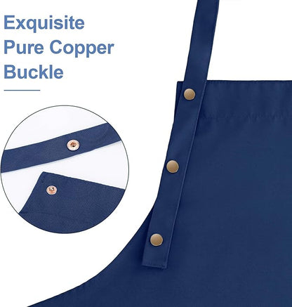 Apron for Men Women with Adjustable Straps and Large Pockets, Canvas Cotton Cooking Kitchen Chef Bib Aprons Waterproof Blue
