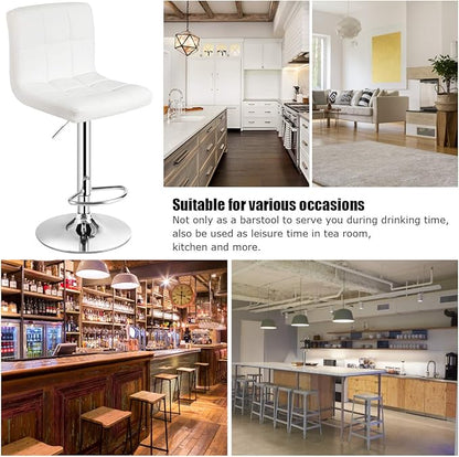 COSTWAY Adjustable Bar Stools Set of 2, Modern Swivel PU Leather Bar Chair with Backrest, Soft Cushioned Seat, Footrest, Sturdy Metal Frame, Comfortable Barstools for Kitchen Island, Pub, White