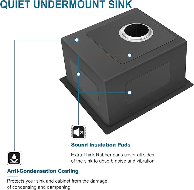 Herogo 15×17 Inch Undermount Kitchen Sink, Small Stainless Steel Deep Single Bowl Utility Sink for Rv Bar Outdoor Farmhouse Laundry Room