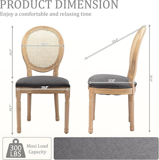 Linen Wooden Dining Chair Set of 2, Upholstered Farmhouse Dining Chair with Solid Wood Frame, Kitchen & Dining Room Chairs for Living Room, Restaurant, Bedroom (Gray-Rattan, Set of 2)