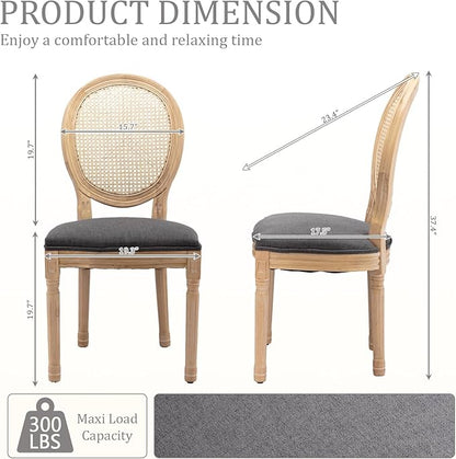 Linen Wooden Dining Chair Set of 6, Upholstered Farmhouse Dining Chair with Solid Wood Frame, Kitchen & Dining Room Chairs for Living Room, Restaurant, Bedroom (Gray-Rattan, Set of 6)