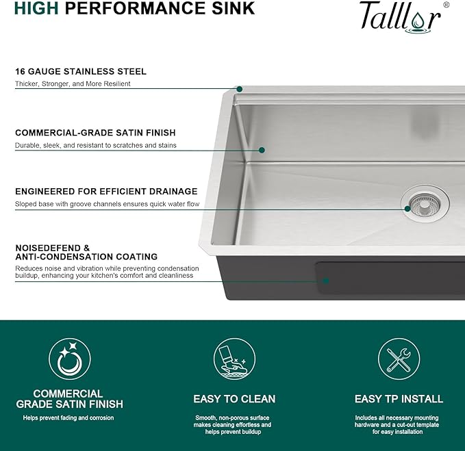 36 Inch Undermount Kitchen Sink - 36x19 Workstation All-In One 16 Gauge T-304 Stainless Steel Single Bowl Under Counter Large Kitchen Sink with Cutting Board and New-Accessories #TLU-0037