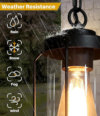 LALUZ Outdoor Pendant Light, Matte Black Exterior Hanging Lantern, Anti-Rust Outdoor Hanging Light Fixture with Clear Glass, Farmhouse Outdoor Porch Chandelier for Gazebo, Patio, Yard, 10”