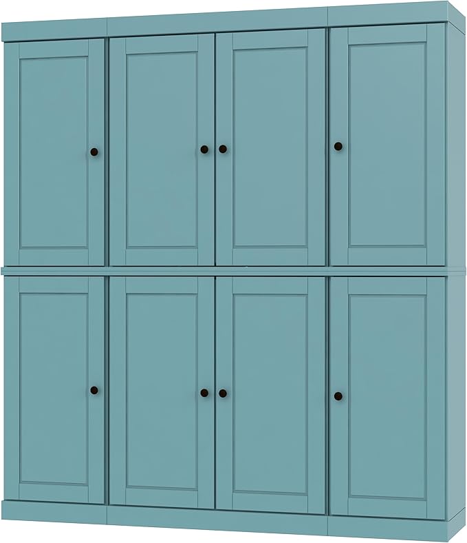 Palace Imports Solid Wood Pantry Cabinet - 71.5" Tall, 65" Wide Freestanding Cupboard Organizer with 2-Drawer Kit & Adjustable Shelves – Aqua, Renewable Eco-Friendly 100% Wood, Made in Brazil