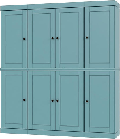 Palace Imports Solid Wood Pantry Cabinet - 71.5" Tall, 65" Wide Freestanding Cupboard Organizer with 2-Drawer Kit & Adjustable Shelves – Aqua, Renewable Eco-Friendly 100% Wood, Made in Brazil