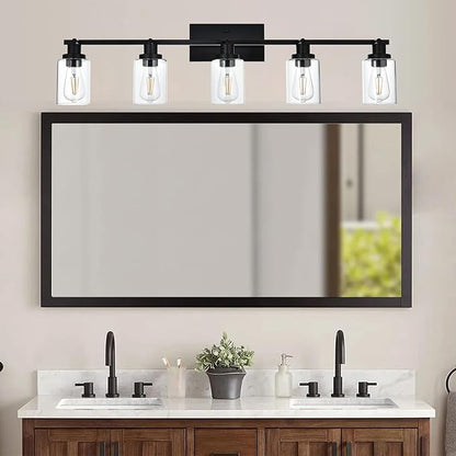 MELUCEE 5 Light Vanity Lights for Bathroom with Rotatable Light Head, Black Ceiling Light Fixture with Clear Glass Shade, Modern Spotlight Track Lighting Kit for Hallway Porch Foyer Bath, 37 Inch