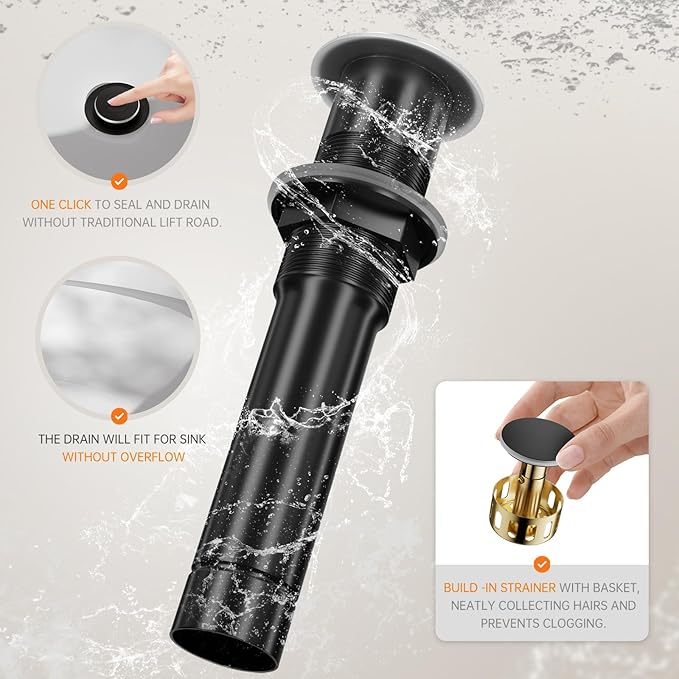 Phiestina Matte Black one Hole Tall Bathroom Vessel Sink Faucet, Single Hole Single Handle Vanity Bathroom Faucet, with Pop Up Drain and Water Supply Line, FH02-MB-V