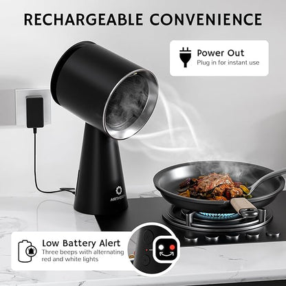 AIRTHEREAL Portable Range Hood with Rechargeable Battery, 3-Speed Suction Desktop Exhaust Fan, Tabletop Smoke Extractor for Indoor BBQ, Hibachi, RV, Apartment, and Dorm, RH180B Black