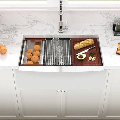 Sarlai 33 Farm Sink Stainless Steel - 33 x 22 Inch Farmhouse Kitchen Sink Ledge Workstation Apron Front Single Bowl 16 Gauge Stainless Steel Luxury Kitchen Farmer Sinks Basin