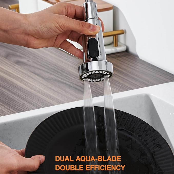 TIORIY Kitchen Faucet Head Replacement with 15 Adapters, 3 Function Pull Down Kitchen Faucet Spray Head, Pull Out Kitchen Sink Tap Sprayer Nozzle, Chrome, Plastic