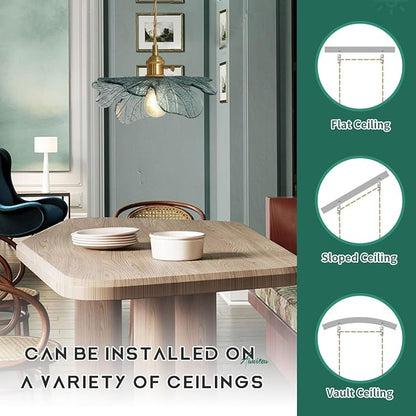 Plug in Hanging light 2 Pack , Modern Pendant Light Dark green Glass Shade 14.75ft Hanging Light with Plug in Cord Large glass pendant light Plug in Pendant Lighting for Kitchen Living Dining Room