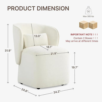 KISLOT Upholstered Dining Chairs with Wheels, Easy Assembly Stain Resistant Fabric Modern Barrel Armchair with Lumbar Cushion, Dining Room Chairs for Kitchen Living Room Bedroom, Beige, Set of 2