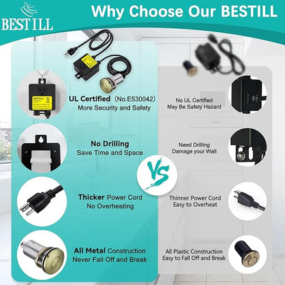 BESTILL Garbage Disposal Air Switch Kit - All Metal, UL Listed Long Push Button for Waste Disposer, Single Outlet Sink Top Solid Brass Air On/Off Button, Brushed Gold
