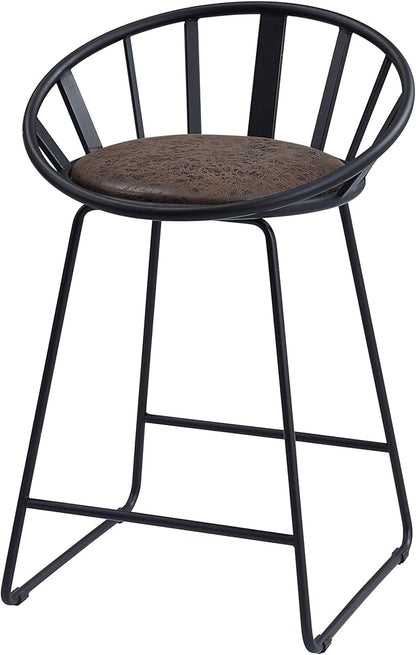 Brown & Black Counter Height Chairs for Kitchen Island, Two-Pack, Metal Sled Base & Faux Leather Upholstered Seats