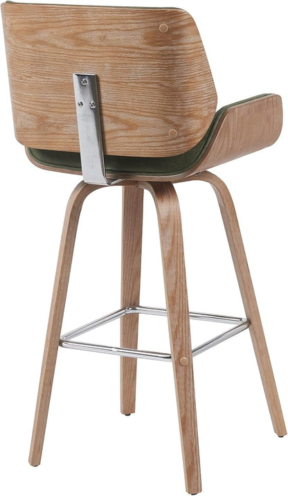Tyler Modern Swivel Bar Stool with White Wash Finished Wood and Vintage Green Upholstery Set of 3