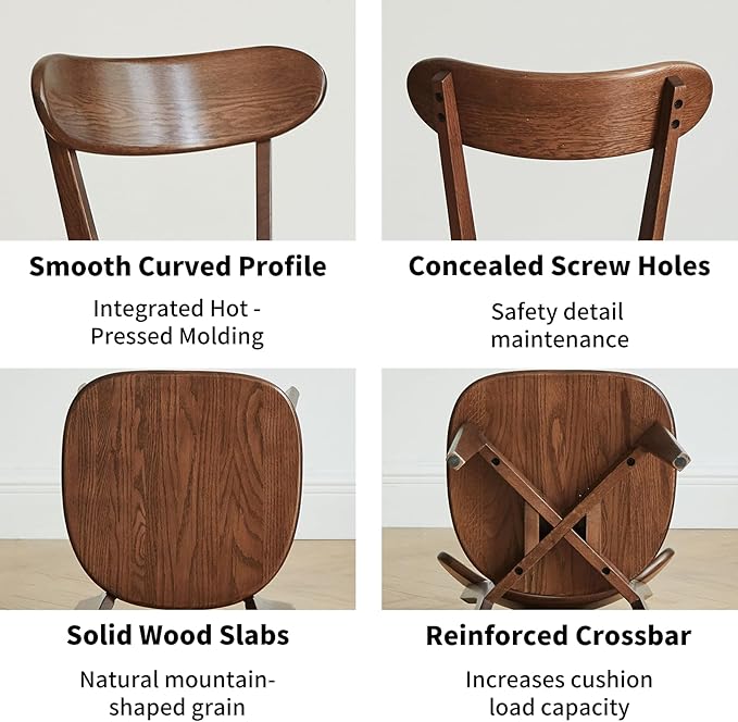 Walnut Dining Chair Single – Solid Oak Wood Frame, Mid-Century Modern Style with Curved Wood Back, 400 lb Capacity – for Kitchen, Dining Room, or as Replacement Chair