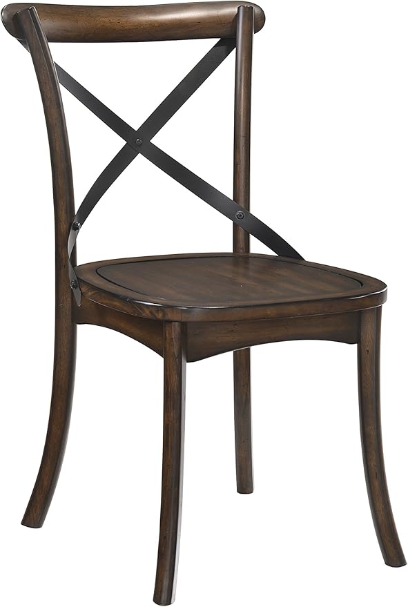 JUSTONE Set of 2 Cross Back Chair, Dining Chair Furniture 2-Pack, Sturdy X-Back Chair Wooden Chairs for Kitchen, Dining Room- Dark Oak & Black