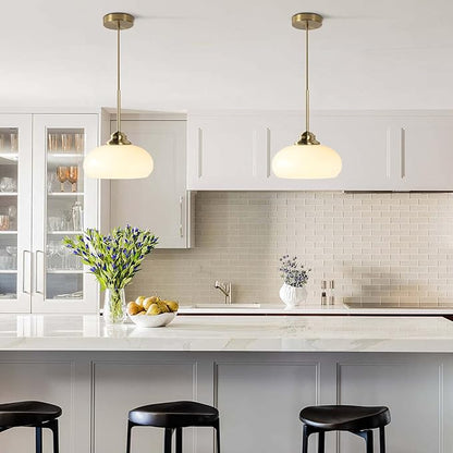 KCO Lighting White and Gold Pendant Light Milk Glass Hanging Light Fixtures Small Dome Pendant Light Brass Pendant Lighting