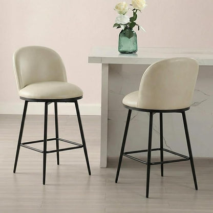 KISLOT Counter Height Swivel Bar Stools Set of 4, 26" Upholstered Faux Leather Barstools with Backs and Metal Legs for Kitchen Island,Cream