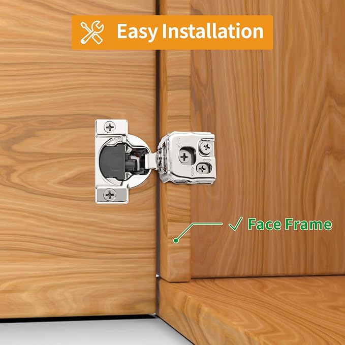 Chibery 2 Pack 1-1/4" Overlay 3D Soft Close Concealed Hinge for Face Frame Door, Smooth Slow Self Closing Hinges, Satin Nickel, Hidden 105° Open Angle Stainless Steel Hinge for Kitchen Cabinet Door